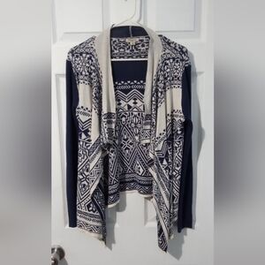 Lucky Brand Navy and Cream Patterned Cardigan